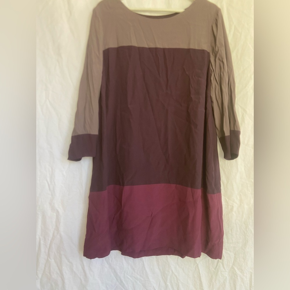 Boden Colorblock 3/4 Sleeve Shift Dress Career Business Purple Grey Size 14 - Picture 16 of 16